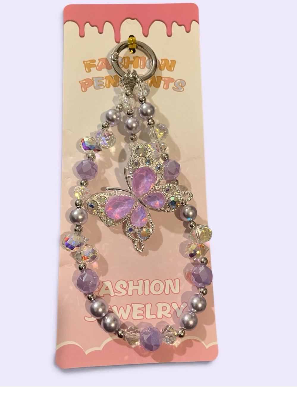 Butterfly Charm Beaded Bracelet - Lilac
